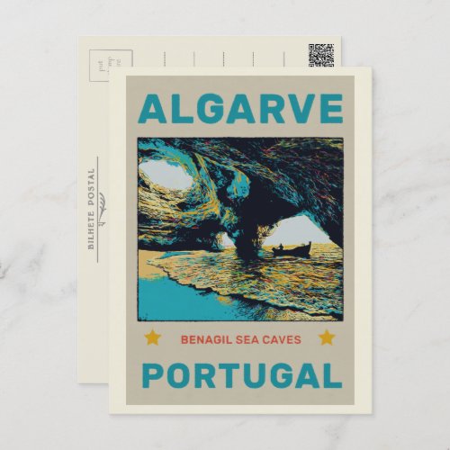 Benagil caves illustration Algarve Portugal Postcard