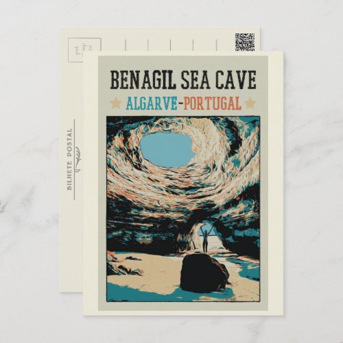 Benagil sea cave illustration Algarve Portugal Postcard