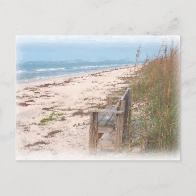 Bench at the Beach Watercolor Painting Postcard (Front)