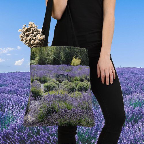 Bench in a Huge Field of Lavender in Sequim Tote Bag