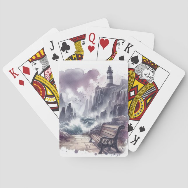 Bench in Front of Lighthouse Poker Cards (Back)