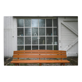 Bench with Barn Metal Print