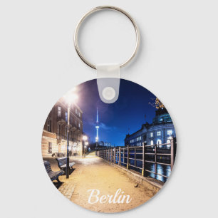 Benches near Spree river in Berlin, Germany Keychain