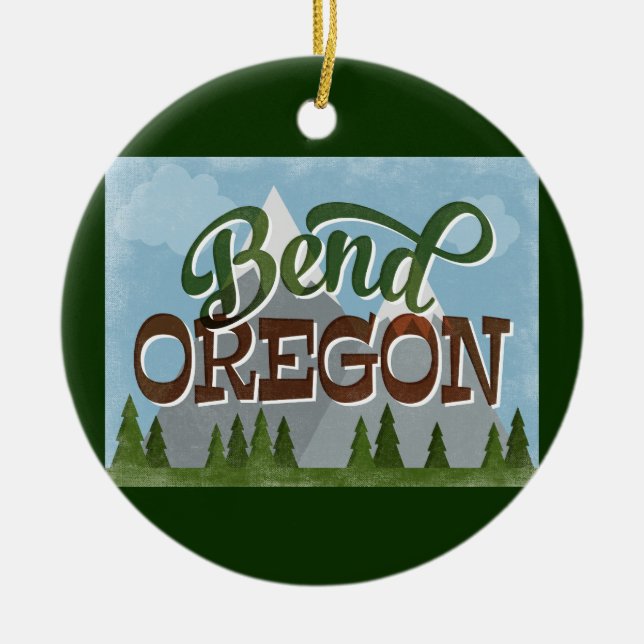 Bend Oregon Fun Retro Snowy Mountains Ceramic Ornament (Front)