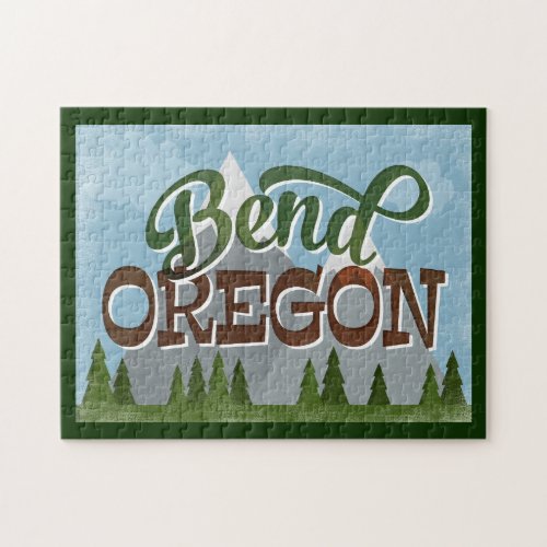 Bend Oregon Fun Retro Snowy Mountains Jigsaw Puzzle