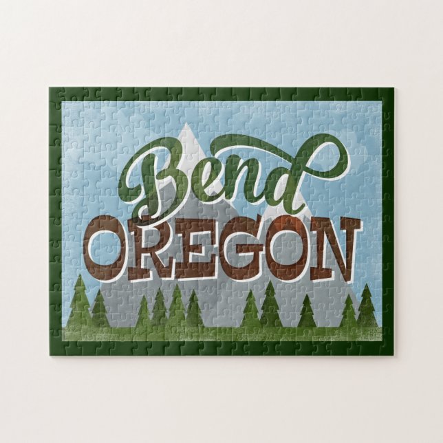Bend Oregon Fun Retro Snowy Mountains Jigsaw Puzzle (Horizontal)