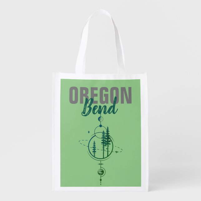 Bend Oregon Geometric Planets &  Trees Grocery Bag (Front)