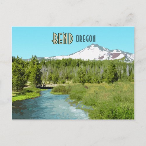 Bend Oregon Mountain River Forest Vintage Postcard