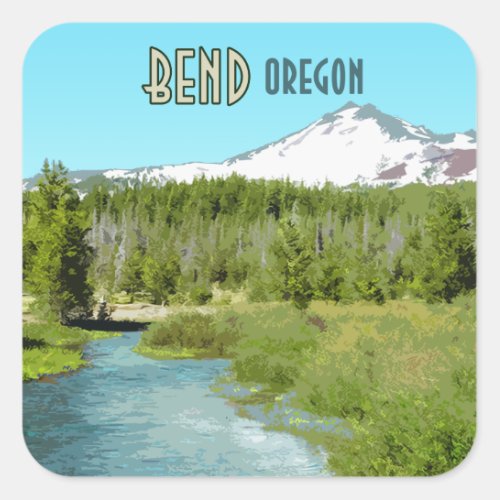 Bend Oregon Mountain River Forest Vintage Square Sticker