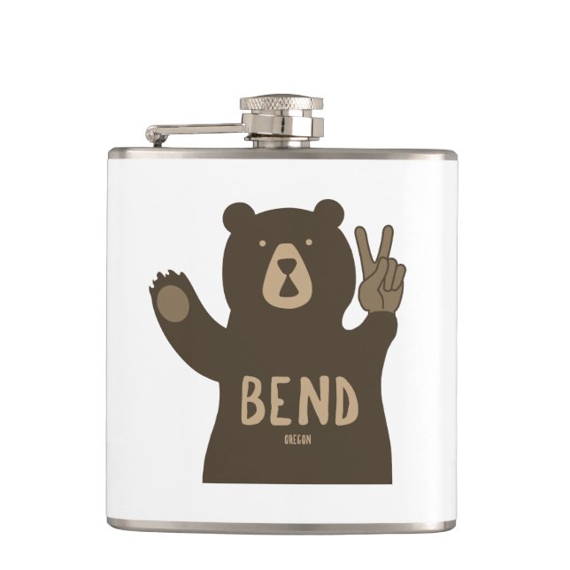 Bend Oregon Peace Bear Flask (Front)