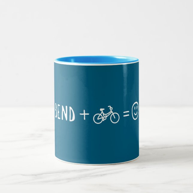 Bend Oregon Plus Bikes Makes You Happy Two-Tone Coffee Mug (Center)