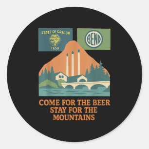 Bend Oregon Retro-vintage Mountains & Beer For Classic Round Sticker