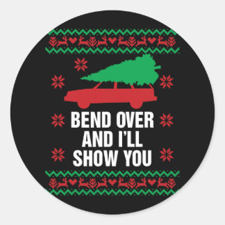 bend over and i'll show you christmas couple m classic round sticker