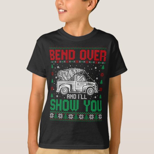 Bend Over And Ill Show You Couple Christmas Ugly  T_Shirt
