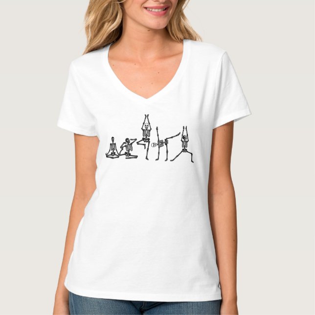 Bendy Bones Yoga Skeletons - Funny Fitness Graphic T-Shirt (Front)