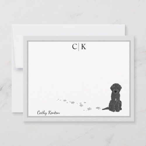 Bene the Labradoodle Dog Gray Border Monogram Note Card