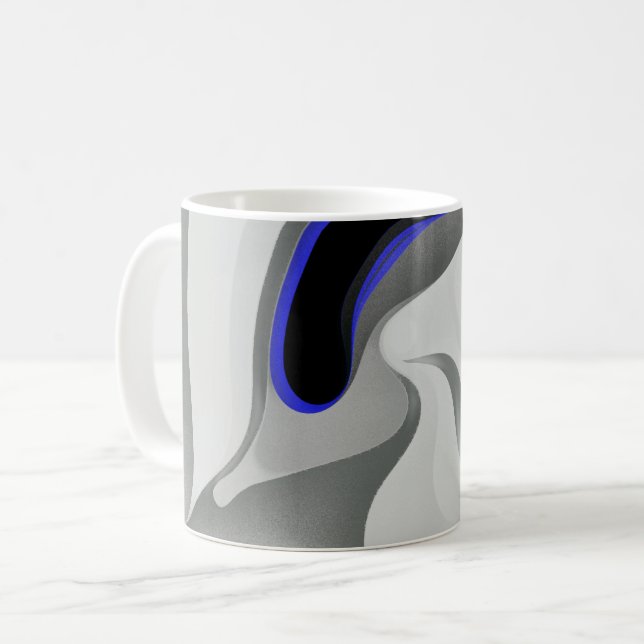Beneath the Blue: Abstract Gray, Black & Blue Coffee Mug (Front Left)