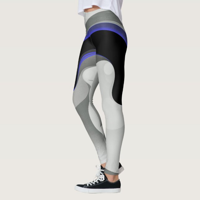 Beneath the Blue: Abstract Gray, Black & Blue Leggings (Left)