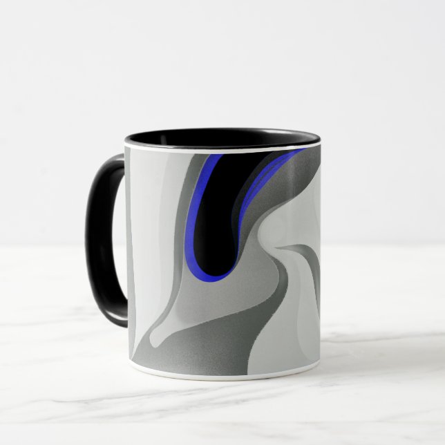 Beneath the Blue: Abstract Gray, Black & Blue Mug (Front Left)