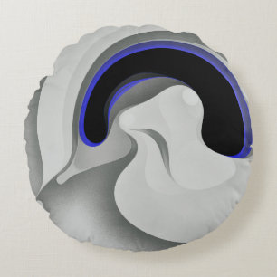 Beneath the Blue: Abstract Gray, Black & Blue Round Pillow