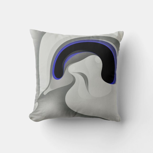 Beneath the Blue: Abstract Gray, Black & Blue Throw Pillow (Front)