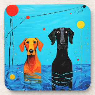 Beneath the Blue Horizon - Surreal Colourful Dogs Beverage Coaster