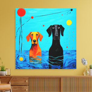 Beneath the Blue Horizon - Surreal Colourful Dogs Canvas Print