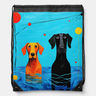 Beneath the Blue Horizon -  Surreal Colourful Dogs Drawstring Bag