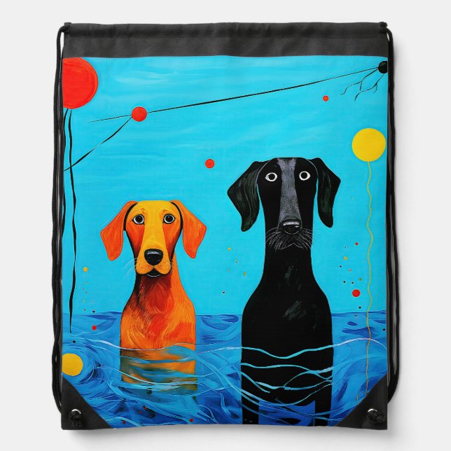 Beneath the Blue Horizon -  Surreal Colourful Dogs Drawstring Bag (Front)