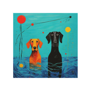 Beneath the Blue Horizon -  Surreal Colourful Dogs Wood Wall Art