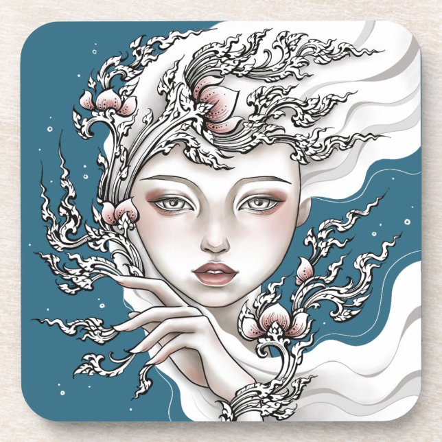 Beneath the glass Goddess of the blue lotus Beverage Coaster (Front)