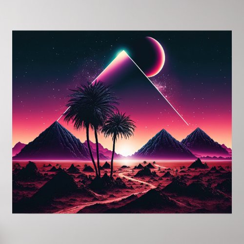 Beneath the Neon Stars A Synthwave Odyssey Poster