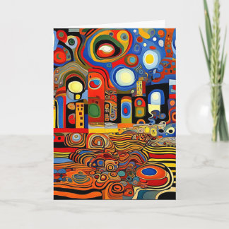 Beneath the swirling patterns of the surreal sky s card