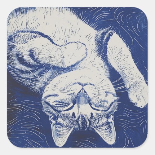 Beneath the Whiskered Sky Lino Print Cat Nap  Square Sticker