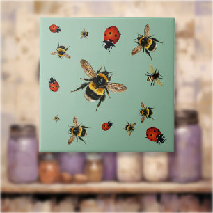 Beneficial Bees n Ladybugs Ceramic Tile