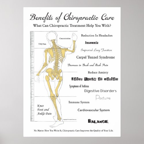 Benefits of Chiropractic Care Poster Wall Chart