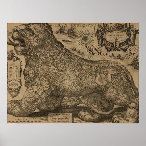 Benelux countries 1611 _ Leo Belgicus Poster