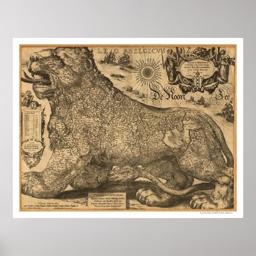 Benelux Leo Belgicus Map of Europe 1611 Poster