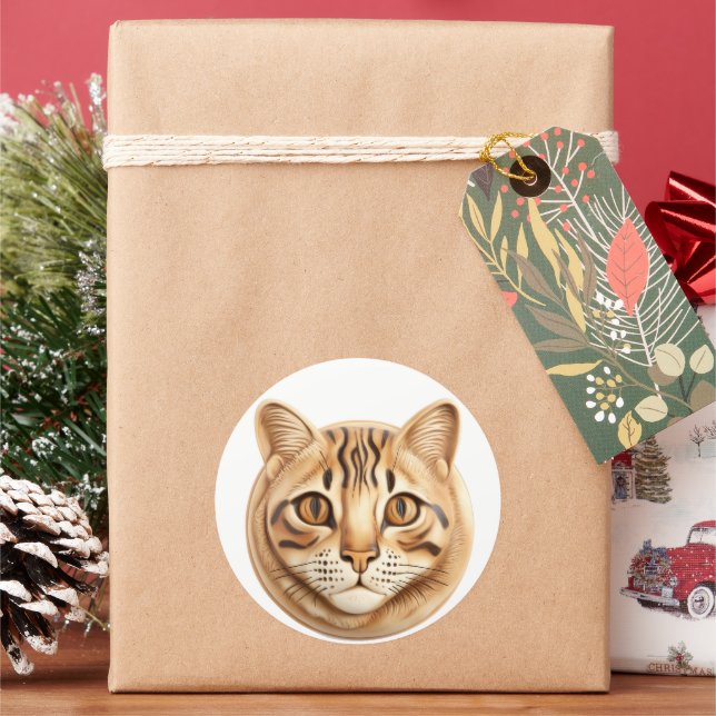 Bengal Cat 3D Inspired Classic Round Sticker (Holiday)