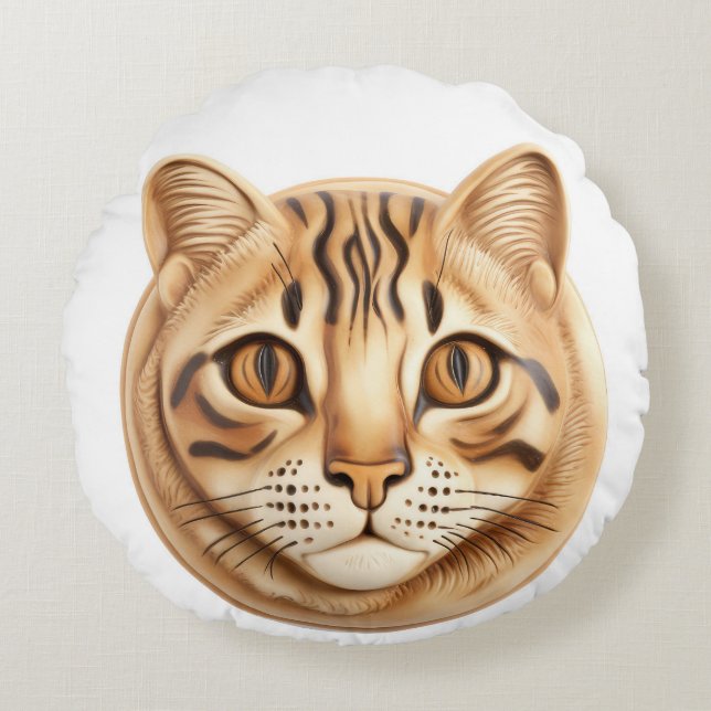 Bengal Cat 3D Inspired Round Pillow (Front)