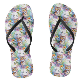 Bengal Cat and Flowers Flip Flop