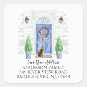 Bengal Cat Blue Door New Address Label Sticker