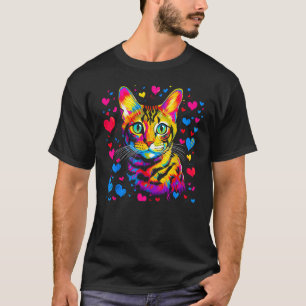 Bengal Cat Blue Red Heart T-Shirt