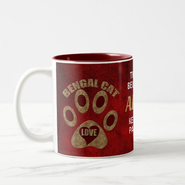 Bengal Cat Breed Cheetha Paws Off with Name Two-Tone Coffee Mug (Left)