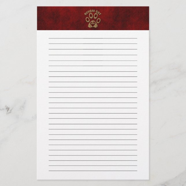 Bengal Cat Breed Lined Stationery (Front)