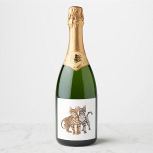 Bengal Cat Buddies Rosette and Snow Bengal Cats Pr Sparkling Wine Label