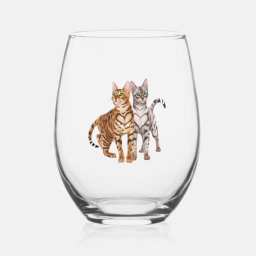Bengal Cat Buddies Rosette and Snow Bengal Cats Pr Stemless Wine Glass