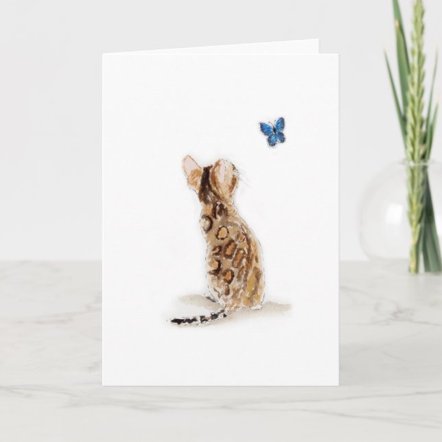 Bengal Cat & Butterfly Card (Front)