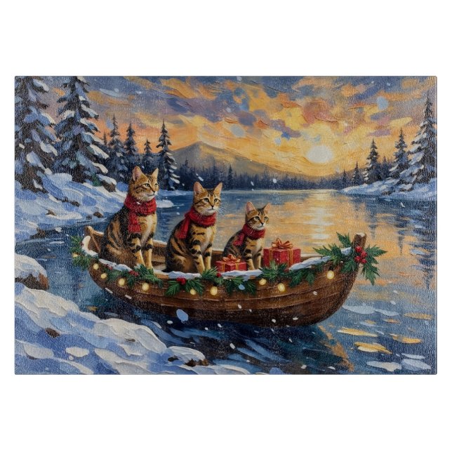 Bengal Cat Christmas Boat Holiday Cutting Board (Front)