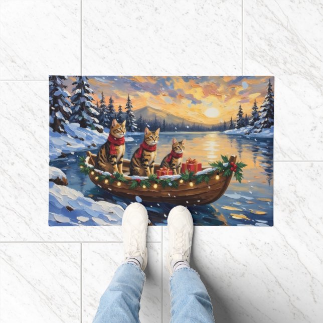 Bengal Cat Christmas Boat Holiday Doormat (Indoor)